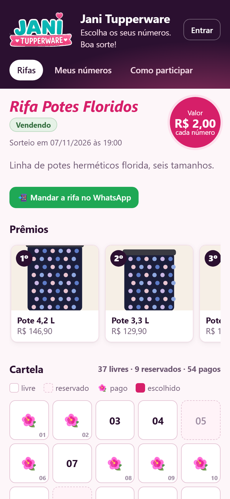O botão de mandar a rifa