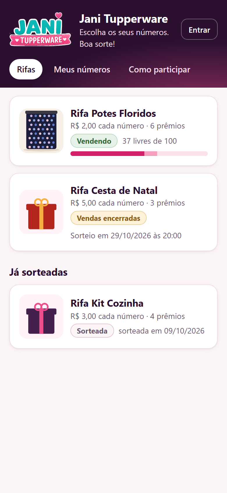 A lista das rifas